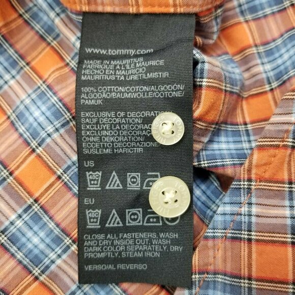 Tommy Hilfiger Long-Sleeve Button Down Shirt Color: Orange & Blue Size Small - Picture 5 of 9